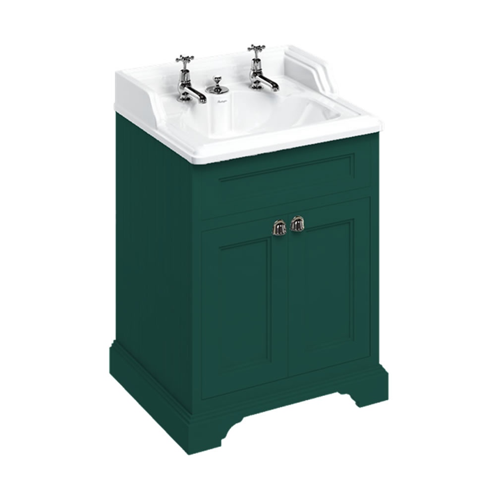 Burlington Classic 650mm Basin with Invisible Overflow & Matt Green Freestanding Vanity Unit with Doors